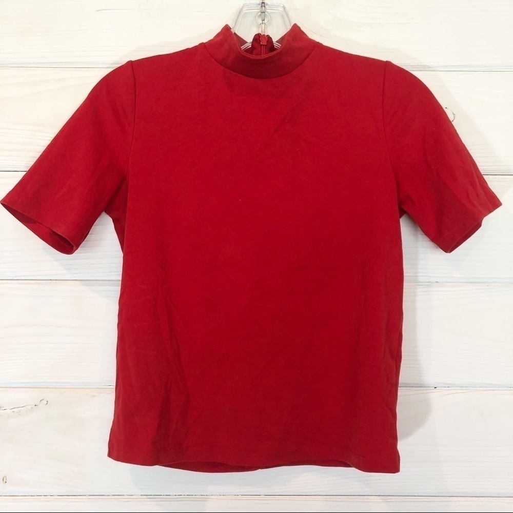 Topshop Short Sleeve High Neck Top Shirt, Zipper Back